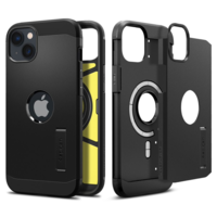 Spigen Apple iPhone 14, Szilikon tok + műanyag hátlap, Magsafe töltővel kompatibilis, kitámasztóval, Spigen Tough Armor Mag, fekete (125617)