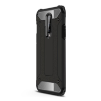 TokShop OnePlus 8, Műanyag hátlap védőtok, Defender, fémhatású, fekete (RS96690)