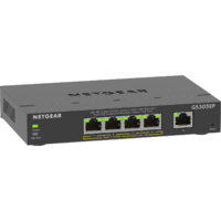 NETGEAR NETGEAR 5-Port Gigabit Ethernet PoE+ Plus Switch (GS305EP) Vezérelt L2/L3 Gigabit Ethernet (10/100/1000) Ethernet-áramellátás (PoE) támogatása Fekete (GS305EP-100PES)