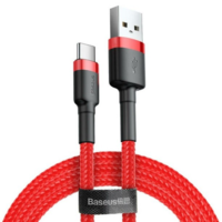 Baseus USB töltő- és adatkábel, USB Type-C, 200 cm, 2000 mA, törésgátlóval, gyorstöltés, cipőfűző minta, Baseus Cafule CATKLF-C09, piros (RS121926)