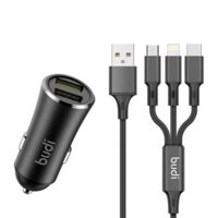 Budi Budi 2x USB autós töltő + 3 az 1-ben kábel fekete (627T3) (627T3)