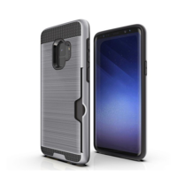gigapack Műanyag telefonvédő (szilikon belső, közepesen ütésálló, bankkártya tartó, szálcsiszolt minta) EZÜST [Samsung Galaxy S9 (SM-G960)] (5996457751716)