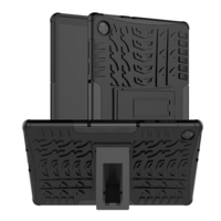 gigapack Defender műanyag telefonvédő (közepesen ütésálló, szilikon belső, kitámasztó, autógumi minta) FEKETE [Lenovo Tab M10 HD (TB-X306F)] (5996591040264)