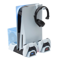 FroggieX FroggieX Cooling Charging Stand & Storage PS5 hűtő + dupla töltő állvány + játék tartó fekete-fehér (FX-P5-C3-W) (FX-P5-C3-W)