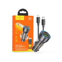 Hoco HOCO szivargyújtó töltő adapter USB-A + Type-C bemenettel + Type-C - Lightning kábel - 43W - HOCO NZ12A Dual Port Fast Charging Set - fekete (HC615358)