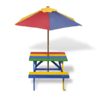 vidaXL színes fa gyerek piknikasztal paddal és napernyővel (40773)
