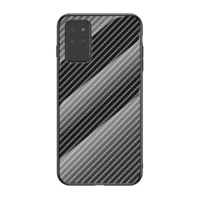 gigapack Telefonvédő szilikon keret (BUMPER, edzett üveg hátlap, karbon minta) FEKETE [Samsung Galaxy Note 20 5G (SM-N981F)] (5996457992584)