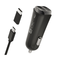 BLAUTEL 4-OK autós töltő 2 USB aljzat (5V / 3400mA + Type-C adapter + microUSB kábel) FEKETE (CMM3AX) (CMM3AX)