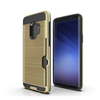 gigapack Műanyag telefonvédő (szilikon belső, közepesen ütésálló, bankkártya tartó, szálcsiszolt minta) ARANY [Samsung Galaxy S9 (SM-G960)] (5996457751761)