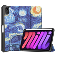 Wooze Apple iPad Mini (2021) (8.3), mappa tok, Apple Pencil tartóval, csillagos éj minta, Smart Case, Wooze New Style Trifold Case, kék/színes (110841)