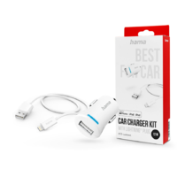 Hama HAMA szivargyújtó töltő adapter USB-A bemenettel + USB-A - Lightning kábel - 12W- HAMA Charger Kit with Lightning Plug - fehér (201610)