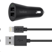 Belkin Belkin 4.8A / 24 Watt autós töltő 2 USB port + USB-A - Lightning kábel (F8J221bt04-BLK) (F8J221bt04-BLK)