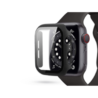 Haffner Apple Watch 4/5/6/SE (44 mm) védőtok beépített edzett üveggel - DEFENSE 360 - fekete (ECO csomagolás) (FN0179)