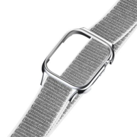 Usams Usams ZB74IW2 Apple Watch 44mm textile tépőzáras szíj és tok ezüst (1324428) (ZB74IW2)