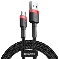 Baseus USB töltő- és adatkábel, microUSB, 300 cm, 2000 mA, törésgátlóval, cipőfűző minta, Baseus Cafule, CAMKLF-H91, fekete/piros (RS122149)
