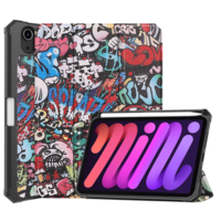Wooze Apple iPad Mini (2021) (8.3), mappa tok, Apple Pencil tartóval, graffiti minta, Smart Case, Wooze New Style Trifold Case, színes (110877)