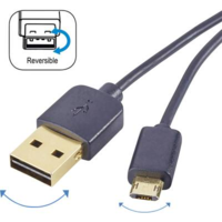 Renkforce USB - Mikro USB átalakító kábel, megfordítható micro USB csatlakozóval 1m, fekete, Renkforce (RF-4139064)