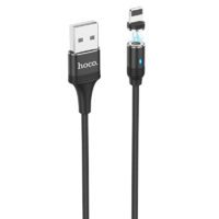 Hoco USB töltő- és adatkábel, Lightning, 120 cm, 2000 mA, mágneses, LED-es, cipőfűző minta, Hoco U76 Fresh, fekete (RS94390)