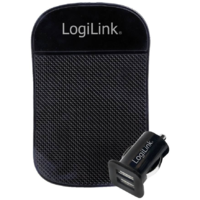 LogiLink Logilink 2xUSB-A autós töltő + csúszásgátló tartó fekete (PA0118) (PA0118)