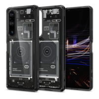 Spigen Sony Xperia 5 V, Műanyag hátlap védőtok + szilikon keret, Telefon belső minta, Spigen Ultra Hybrid Zero One, átlátszó/füst (RS150323)
