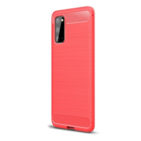 TokShop Samsung Galaxy M10 SM-M105F, TPU szilikon tok, közepesen ütésálló, szálcsiszolt, karbon minta, piros (87605)