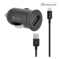 BLAUTEL 4-OK autós töltő USB aljzat (5V / 2400mA, MFi Apple engedélyes, IPCMB5 utódja + lightning 8pin kábel) FEKETE (IPCM25) (IPCM25)