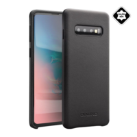 QIALINO QIALINO műanyag telefonvédő (valódi bőr bevonat) FEKETE [Samsung Galaxy S10 (SM-G973)] (5996457864256)