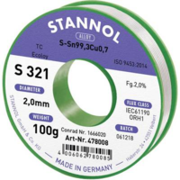 Stannol Stannol S321 2,0% 2,0MM SN99,3CU0,7 CD 100G Forrasztóón, ólommentes Ólommentes, Tekercs Sn99.3Cu0.7 100 g 2 mm (631912)