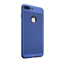 iPaky IPAKY műanyag telefonvédő (előlap védelem, lyukacsos minta, logo kivágás + edzett üveg) SÖTÉTKÉK [Apple iPhone 8 Plus 5.5] (5996457721788)
