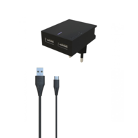 Swissten Swissten 22048000 2x USB Type-A Hálózati töltő + 1.2m Lightning kábel - Fekete (5V / 3A) (SW-DET-3AWCL-B)