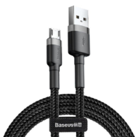 Baseus USB töltő- és adatkábel, microUSB, 50 cm, 2400 mA, törésgátlóval, cipőfűző minta, Baseus Cafule, CAMKLF-AG1, fekete/szürke (RS122148)