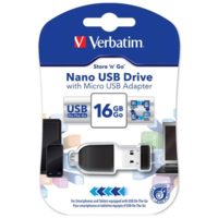 Verbatim Verbatim Store' n' Go Nano USB flash meghajtó 16 GB USB A típus 2.0 Fekete (49821)