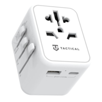 Tactical Hálózati töltő adapter + átalakító, USA / EU / AUS / UK, 12W, USB aljzat, USB Type-C aljzat, Tactical PTP Travel, fehér (136918)