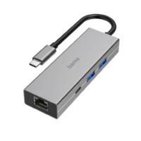 Hama Hama 4 port USB-C 2xUSB-A +USB-C +LAN Multiport hub ezüst (00200108) (h00200108)