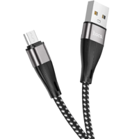 Hoco USB töltő- és adatkábel, microUSB, 100 cm, 2400 mA, törésgátlóval, gyorstöltés, QC, cipőfűző minta, Hoco X57 Blessing, fekete (RS131029)