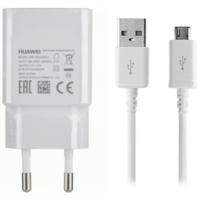 Huawei Hálózati töltő adapter, 5V / 1000 mAh, USB aljzat, microUSB kábellel, Huawei, fehér, gyári (RS65992)