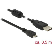 DeLock Delock USB 2.0 Csatlakozókábel [1x USB 2.0 dugó, A típus - 1x USB 2.0 dugó, mikro B típus] 0.50 m Fekete Ferritmaggal (84900)