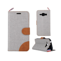 gigapack Tok álló, textil (FLIP, oldalra nyíló, asztali tartó funkció) SZÜRKE [Samsung Galaxy J1 (SM-J100)] (5996457575695)