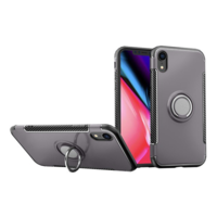 gigapack Műanyag telefonvédő (szilikon keret, asztali tartó funkció, telefontartó gyűrű, beépített fémlemez, karbon minta) SZÜRKE [Apple iPhone XR 6.1] (5996457811496)