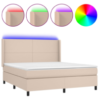 vidaXL cappuccino színű műbőr rugós ágy matraccal és LED-del 180x200cm (3139282)