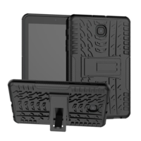 gigapack Defender műanyag telefonvédő (szilikon belső, kitámasztó, autógumi minta) FEKETE [Samsung Galaxy Tab A 8.0 (2018) (SM-T387)] (5996457829767)