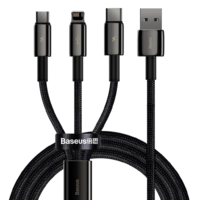 Baseus Baseus Tungsten Gold 3 az 1-ben USB-kábel, USB-mikro-USB, USB-C, Lightning, 3,5 A, 1.5m, fekete (CAMLTWJ-01) (CAMLTWJ-01)