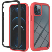 Wooze Apple iPhone 12 Mini, Szilikon hátlap és műanyag előlapi tok, elő- és hátlapi üveggel, közepsen ütésálló, Wooze Power Case, fekete/piros (114120)