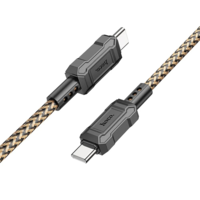 Hoco USB Type-C töltő- és adatkábel, USB Type-C, 100 cm, 3000 mA, 60W, törésgátlóval, gyorstöltés, PD, QC, cipőfűző minta, Hoco X94 Leader, arany (RS142494)