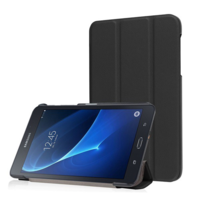 gigapack Tok álló, bőr hatású (FLIP, oldalra nyíló, TRIFOLD asztali tartó funkció) FEKETE [Samsung Galaxy Tab A 7.0 LTE (SM-T285)] (5996457635139)