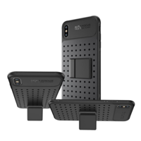 gigapack Műanyag telefonvédő (szilikon keret, lyukacsos minta, levehető asztali tartó) FEKETE [Apple iPhone XS Max 6.5] (5996457849956)
