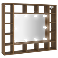 vidaXL barna tölgy színű tükrös szekrény LED-ekkel 91 x 15 x 76,5 cm (820450)