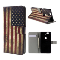 gigapack Tok álló, bőr hatású (FLIP, oldalra nyíló, asztali tartó funkció, zászló minta) USA [Huawei Nexus 6P] (5996457605187)