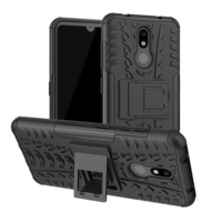 gigapack Defender műanyag telefonvédő (közepesen ütésálló, szilikon belső, kitámasztó, autógumi minta) FEKETE [Nokia 3.2] (5996457894031)
