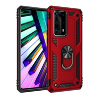 TokShop Huawei P Smart (2020), Műanyag hátlap védőtok, közepesen ütésálló, szilikon belső, telefontartó gyűrű, Defender, piros (94066)